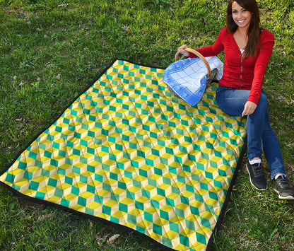 Green Geometric Cube Shape Pattern Print Quilt