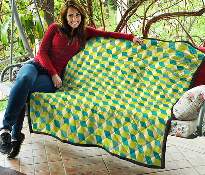 Green Geometric Cube Shape Pattern Print Quilt