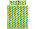 Green Geometric Cube Shape Pattern Print Quilt Bed Set