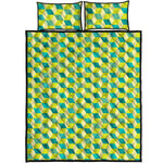 Green Geometric Cube Shape Pattern Print Quilt Bed Set