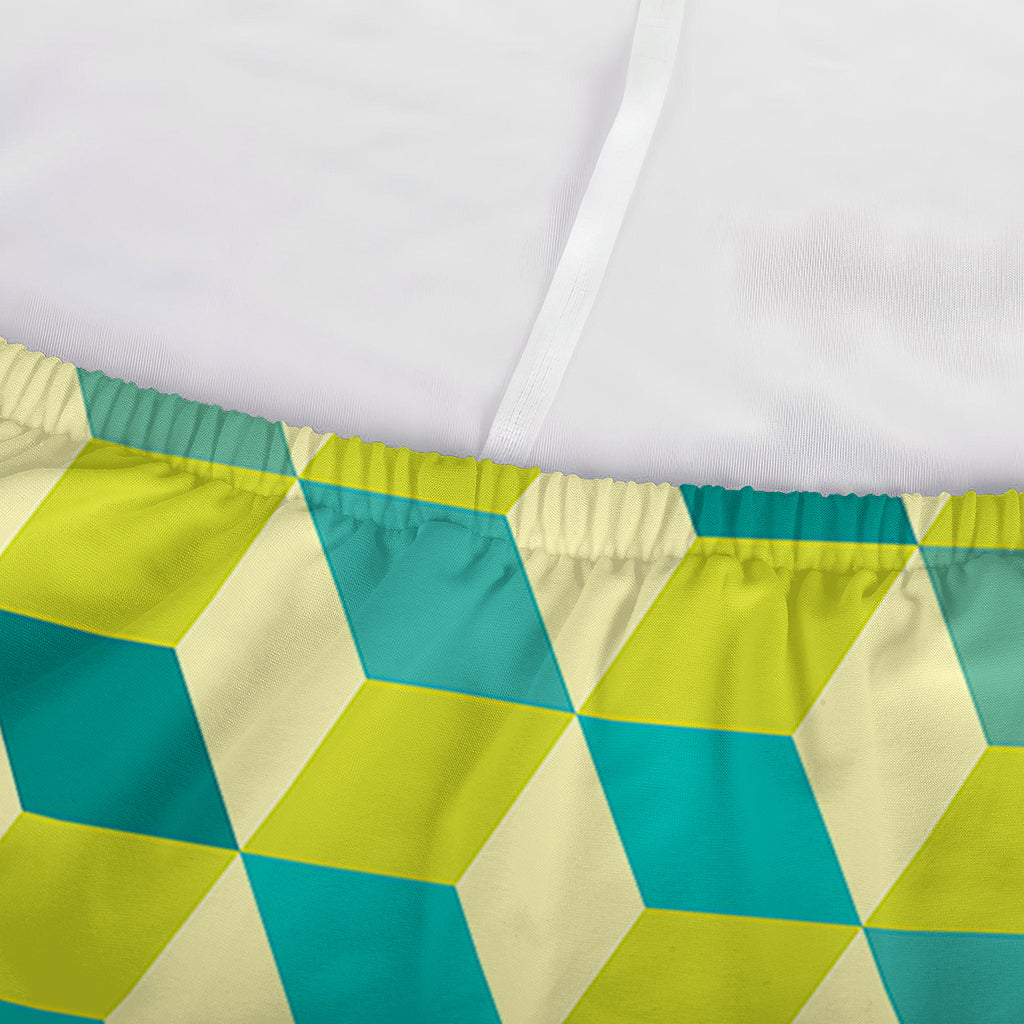 Green Geometric Cube Shape Pattern Print Sofa Cover