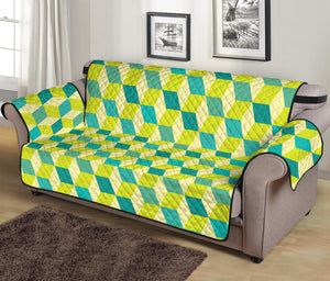 Green Geometric Cube Shape Pattern Print Sofa Protector