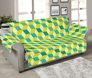 Green Geometric Cube Shape Pattern Print Sofa Protector