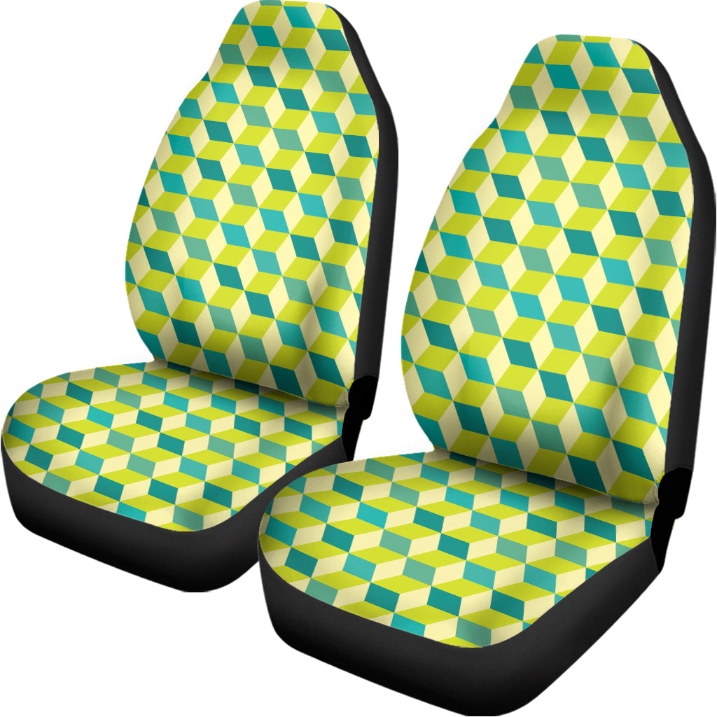 Green Geometric Cube Shape Pattern Print Universal Fit Car Seat Covers