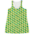 Green Geometric Cube Shape Pattern Print Women's Racerback Tank Top