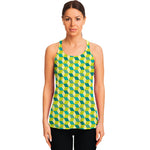 Green Geometric Cube Shape Pattern Print Women's Racerback Tank Top