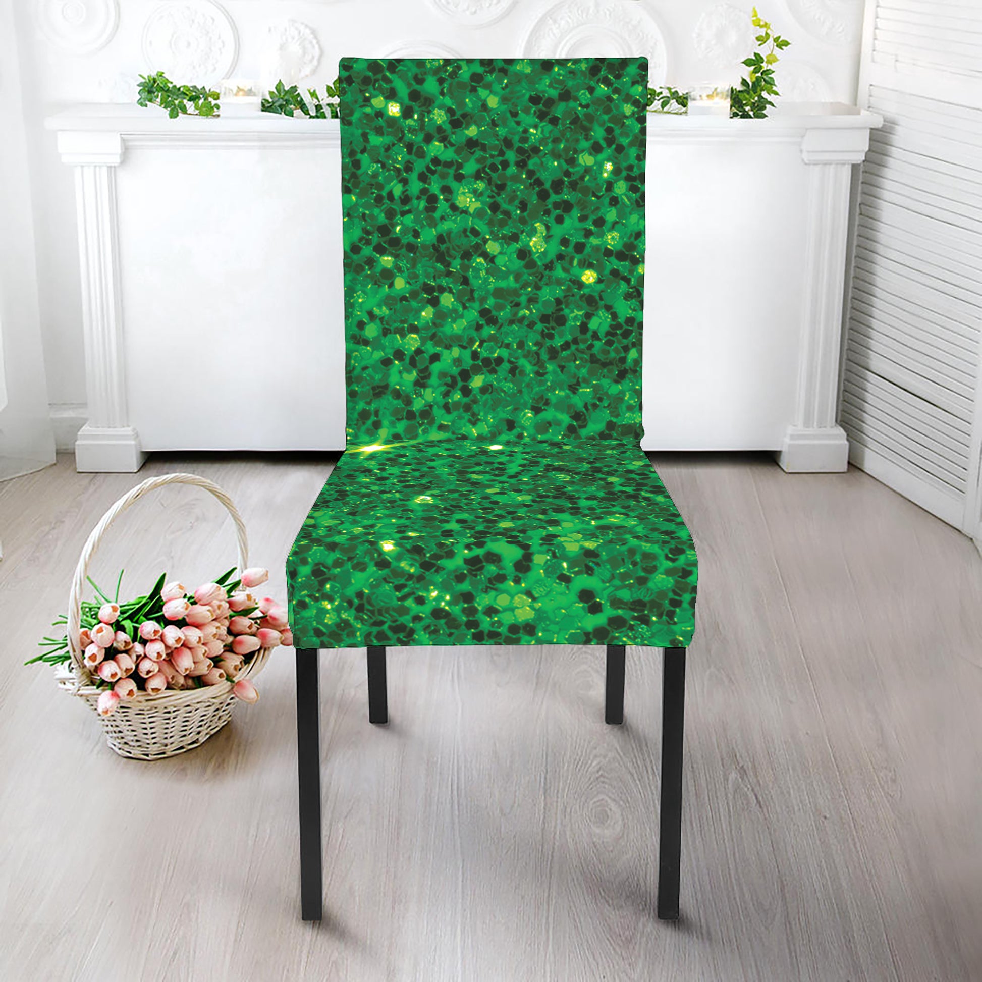 Green Glitter Artwork Print Dining Chair Slipcover