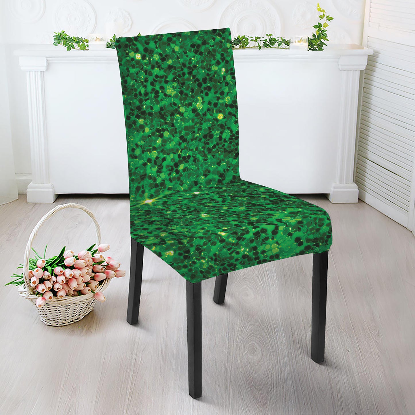Green Glitter Artwork Print Dining Chair Slipcover