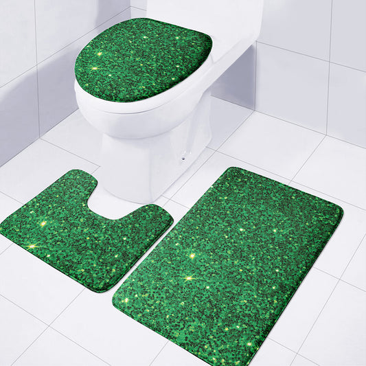 Green Glitter Artwork Print (NOT Real Glitter) 3 Piece Bath Mat Set