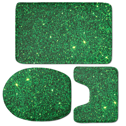 Green Glitter Artwork Print (NOT Real Glitter) 3 Piece Bath Mat Set