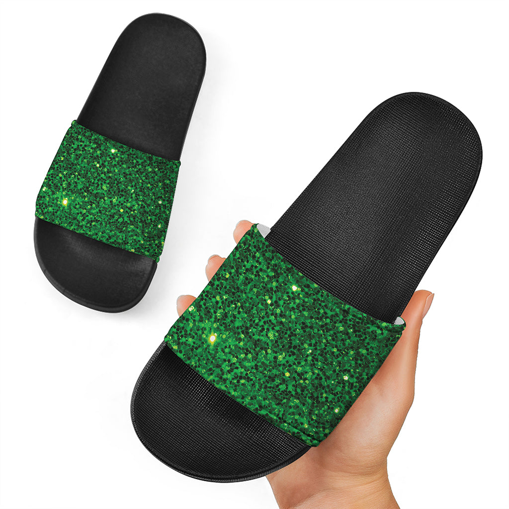 Green Glitter Artwork Print (NOT Real Glitter) Black Slide Sandals