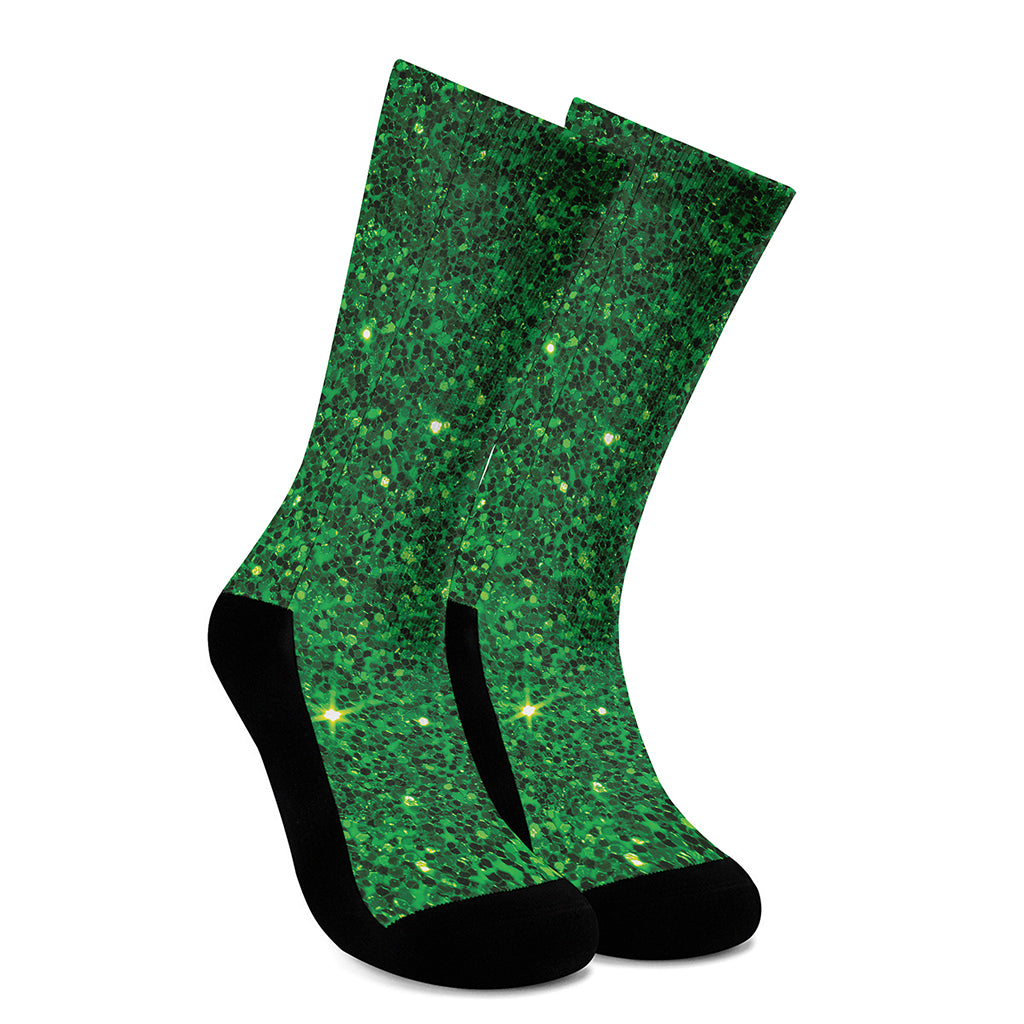 Green Glitter Artwork Print (NOT Real Glitter) Crew Socks
