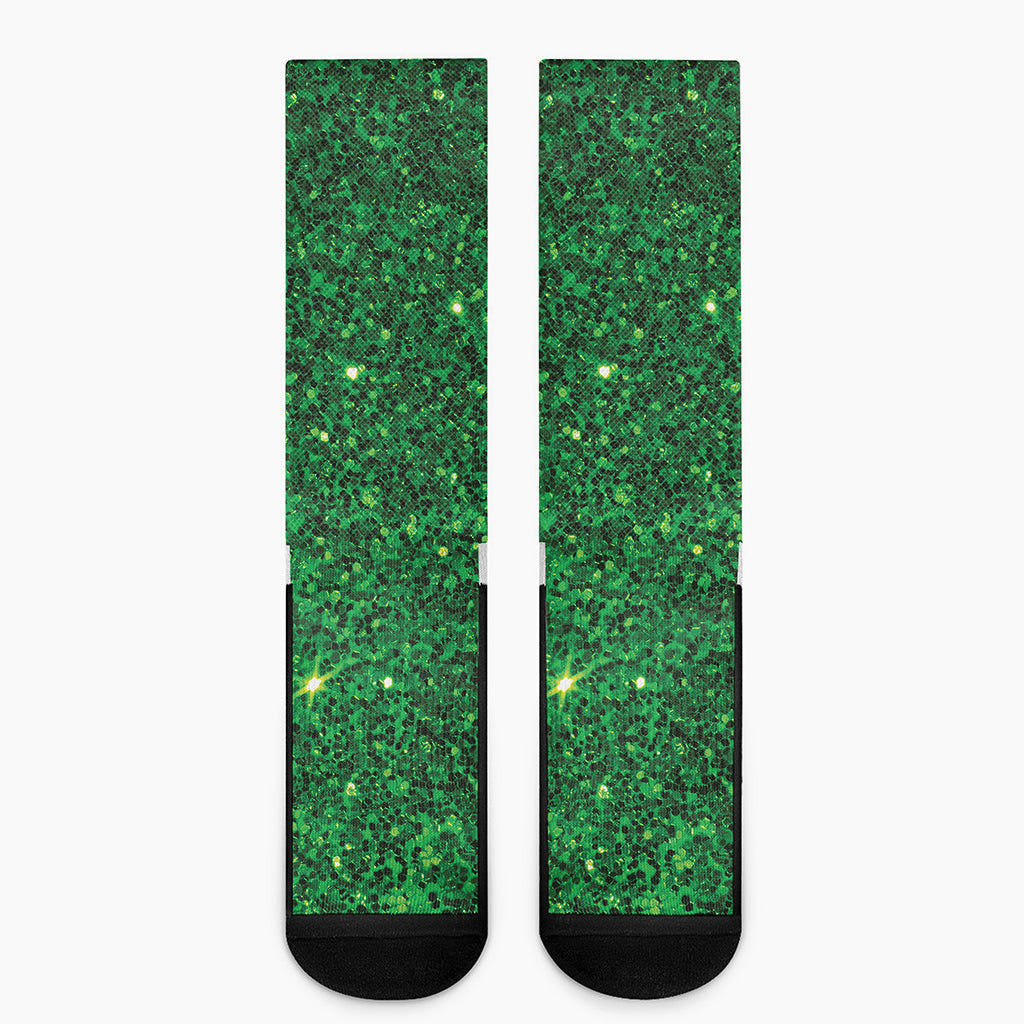 Green Glitter Artwork Print (NOT Real Glitter) Crew Socks