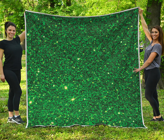 Green Glitter Artwork Print (NOT Real Glitter) Quilt