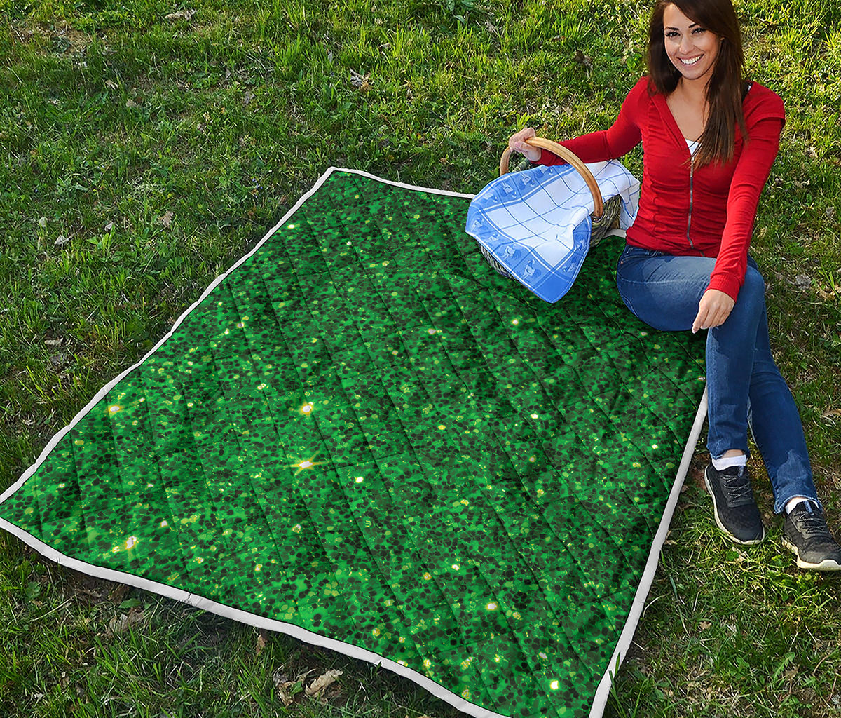 Green Glitter Artwork Print (NOT Real Glitter) Quilt