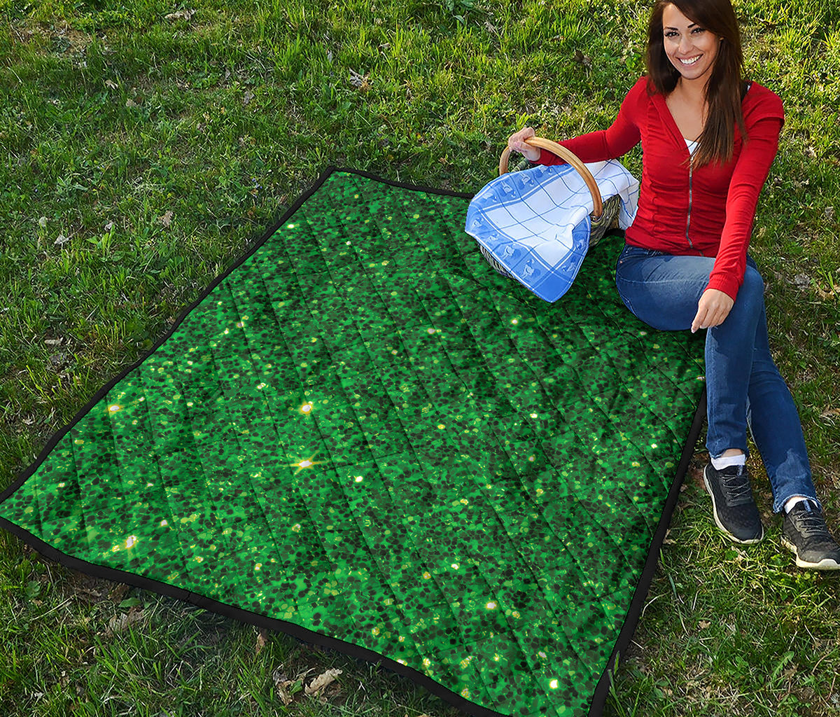 Green Glitter Artwork Print (NOT Real Glitter) Quilt