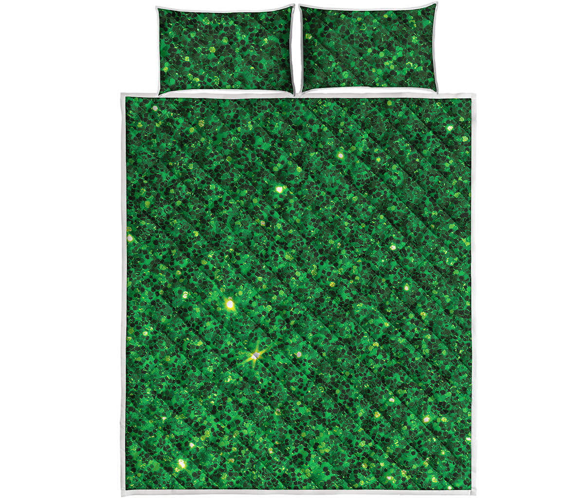 Green Glitter Artwork Print (NOT Real Glitter) Quilt Bed Set