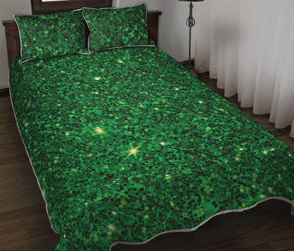 Green Glitter Artwork Print (NOT Real Glitter) Quilt Bed Set