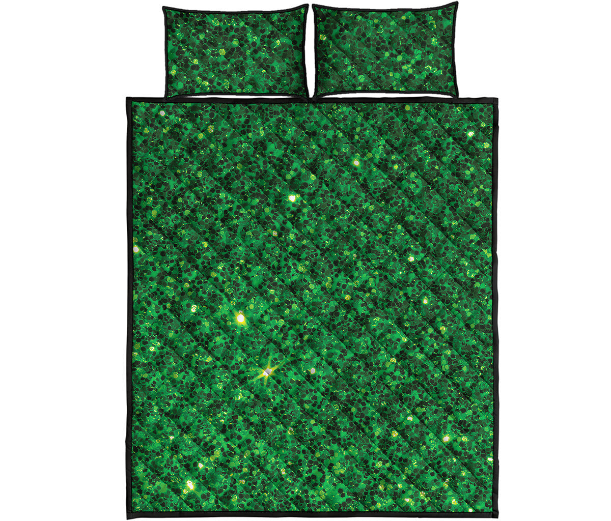 Green Glitter Artwork Print (NOT Real Glitter) Quilt Bed Set