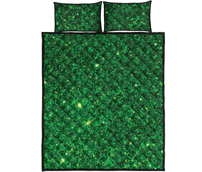 Green Glitter Artwork Print (NOT Real Glitter) Quilt Bed Set