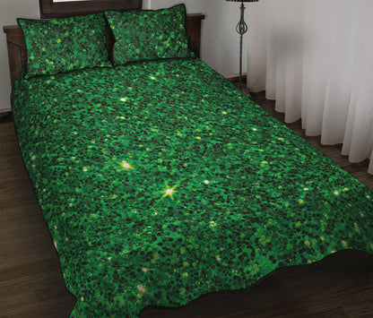 Green Glitter Artwork Print (NOT Real Glitter) Quilt Bed Set