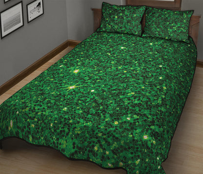Green Glitter Artwork Print (NOT Real Glitter) Quilt Bed Set