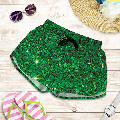 Green Glitter Artwork Print (NOT Real Glitter) Women's Shorts