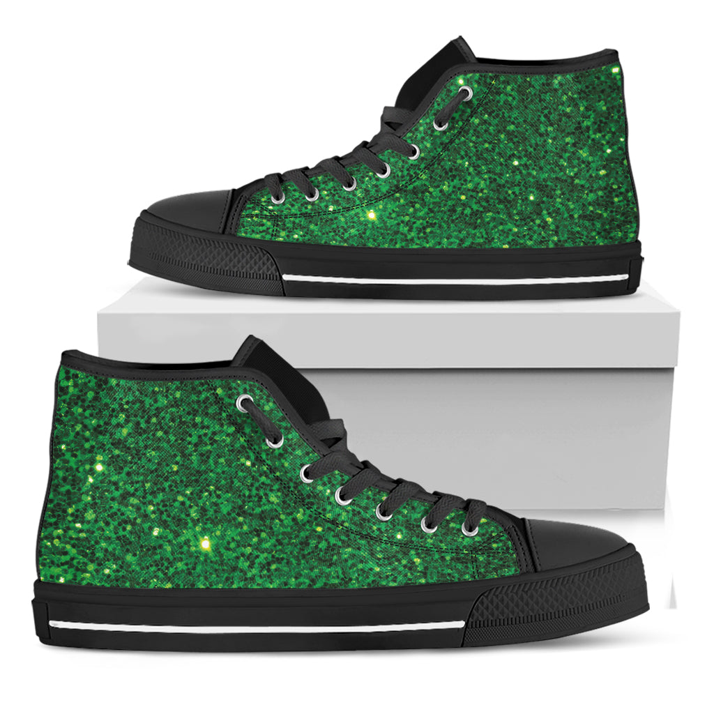 Green Glitter Texture Print Black High Top Shoes