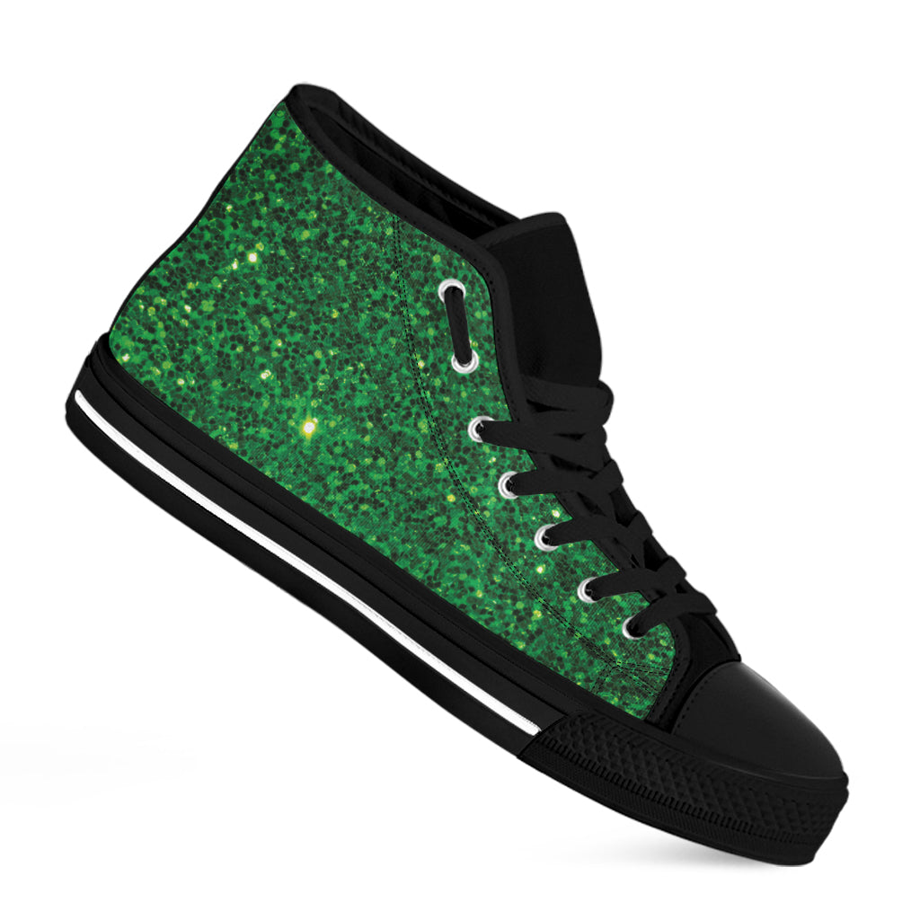 Green Glitter Texture Print Black High Top Shoes