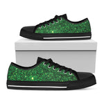Green Glitter Texture Print Black Low Top Shoes