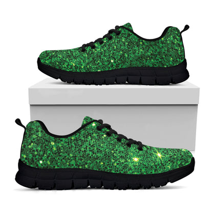 Green Glitter Texture Print Black Sneakers