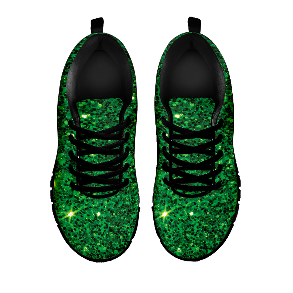 Green Glitter Texture Print Black Sneakers