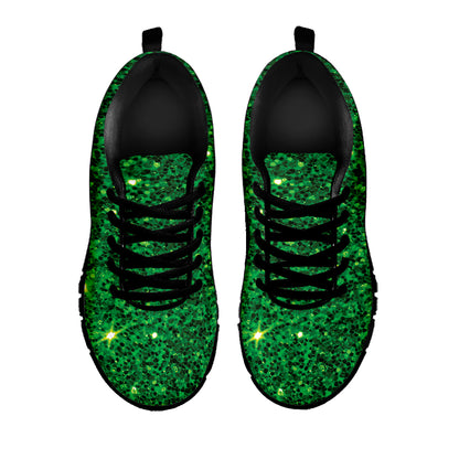 Green Glitter Texture Print Black Sneakers