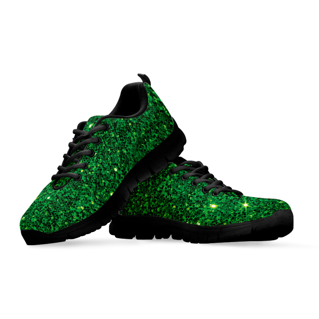 Green Glitter Texture Print Black Sneakers