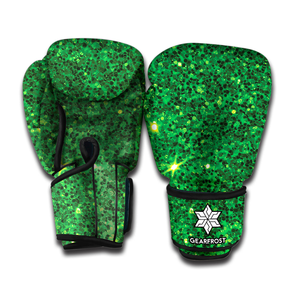 Green Glitter Texture Print Boxing Gloves