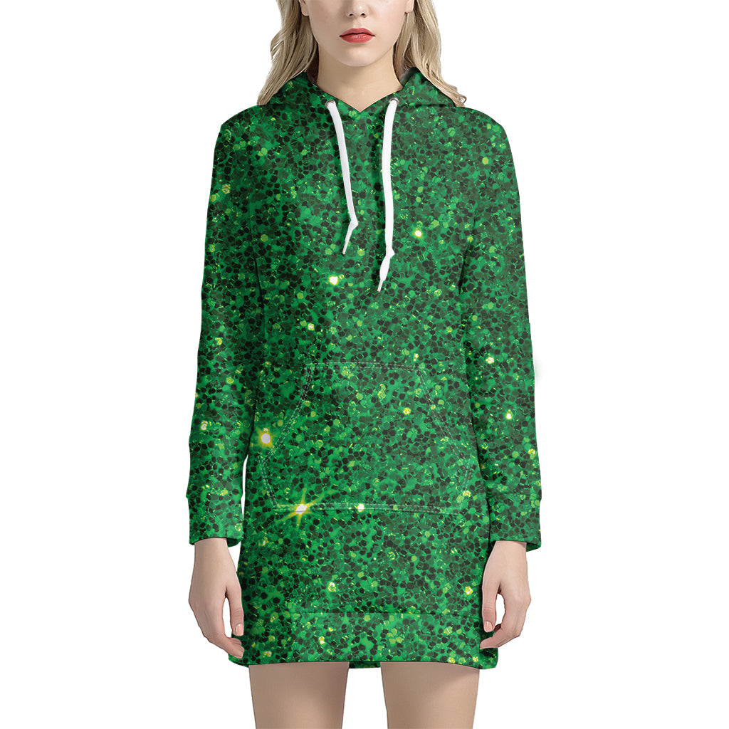 Green Glitter Texture Print Hoodie Dress