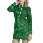 Green Glitter Texture Print Hoodie Dress