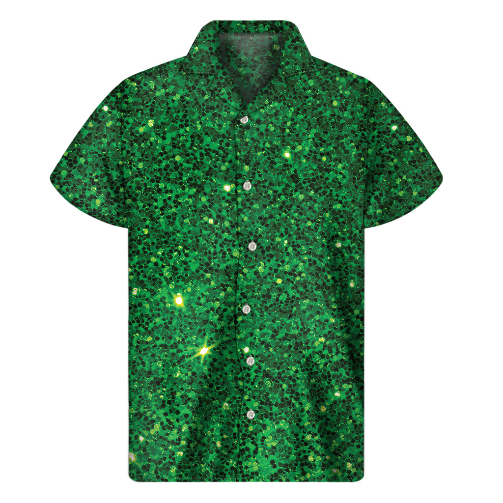 Green Glitter Texture Print Men's Short Sleeve Shirt