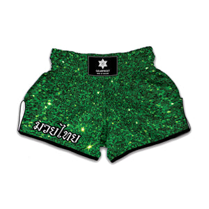 Green Glitter Texture Print Muay Thai Boxing Shorts