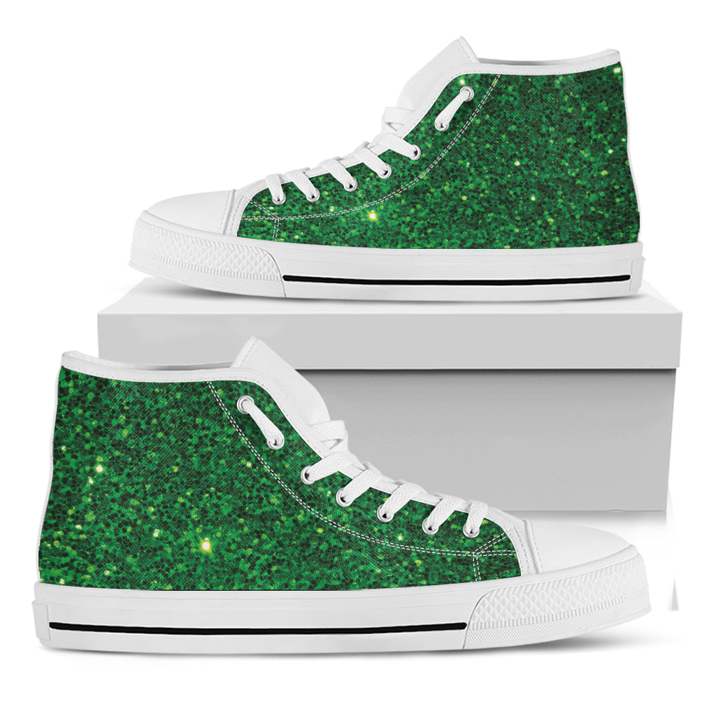 Green Glitter Texture Print White High Top Shoes