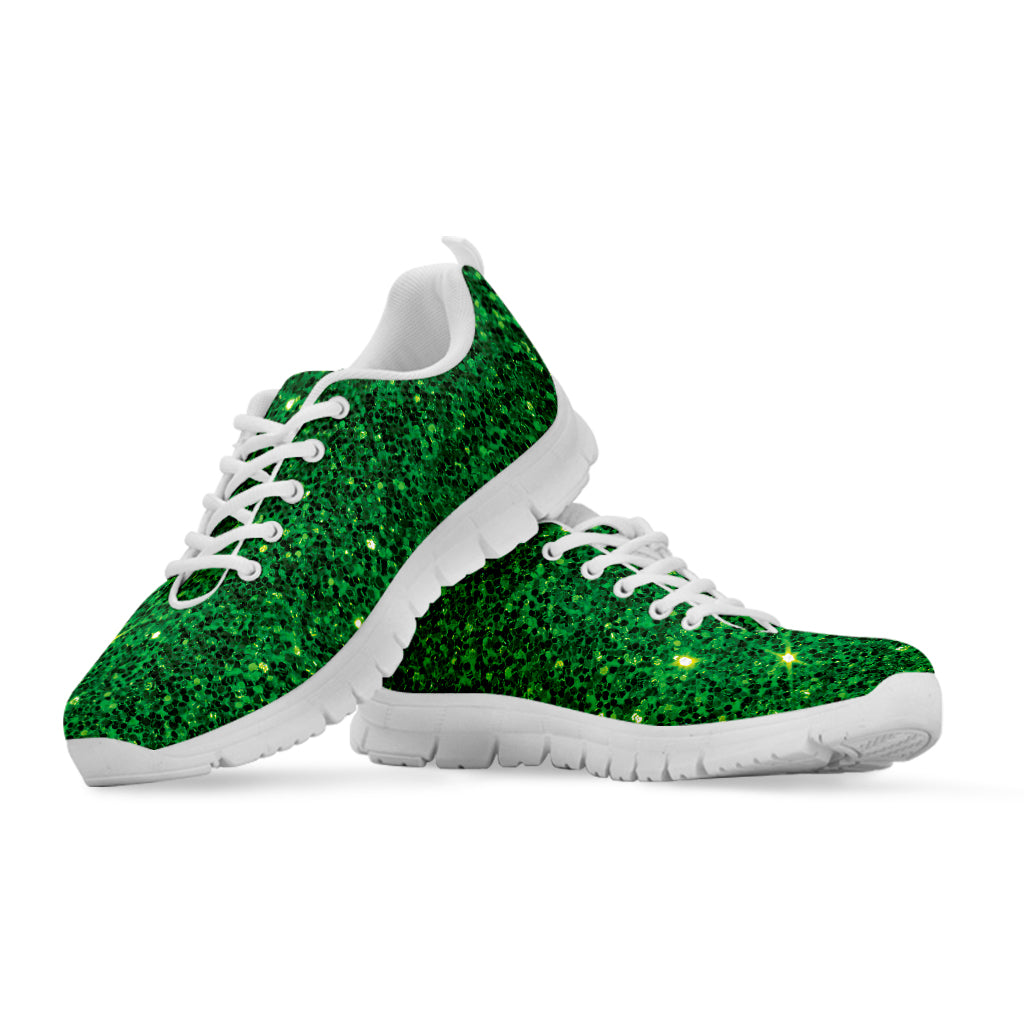 Green Glitter Texture Print White Sneakers
