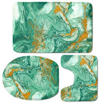 Green Gold Liquid Marble Print 3 Piece Bath Mat Set