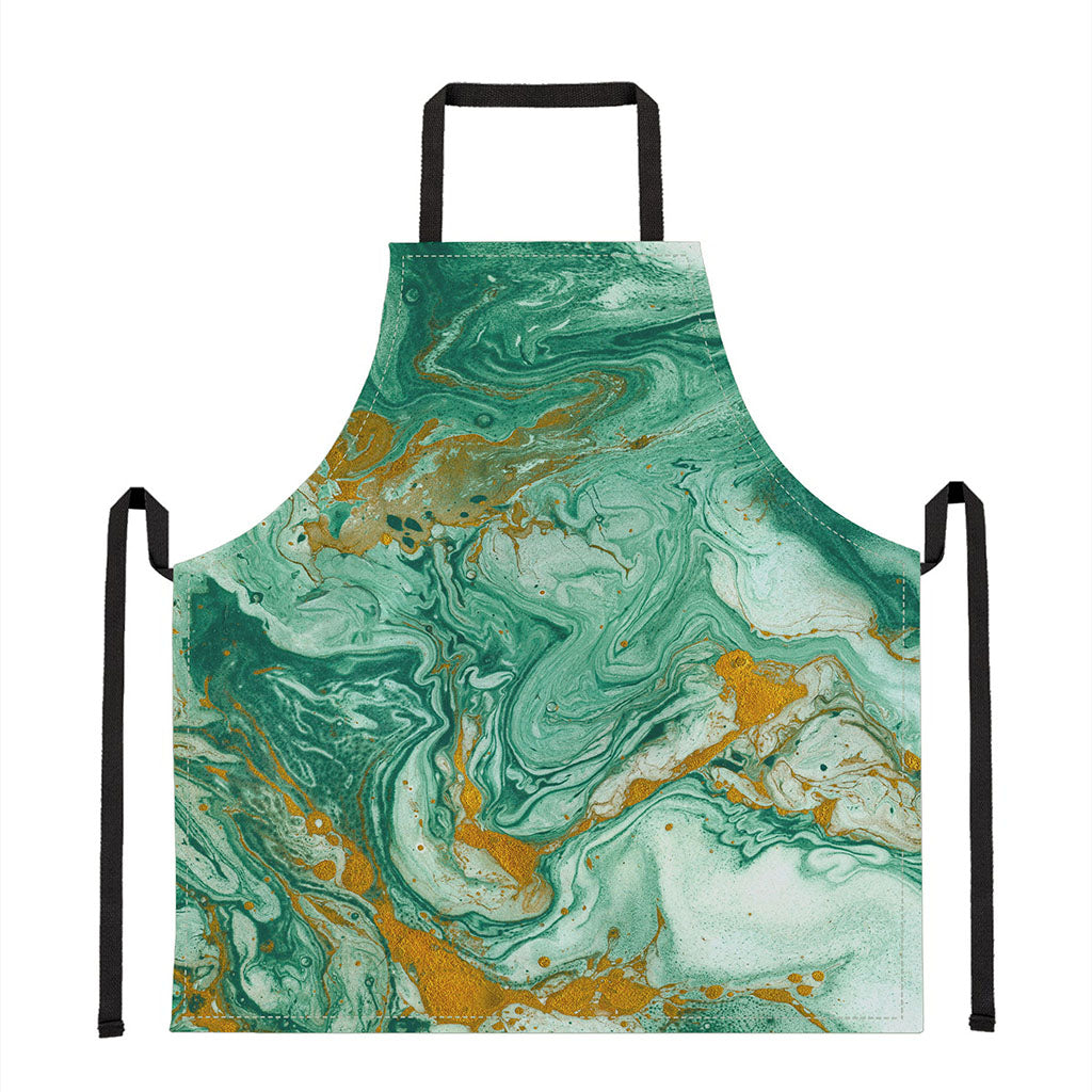 Green Gold Liquid Marble Print Apron