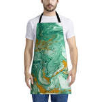 Green Gold Liquid Marble Print Apron