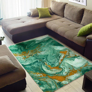 Green Gold Liquid Marble Print Area Rug GearFrost