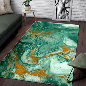 Green Gold Liquid Marble Print Area Rug GearFrost