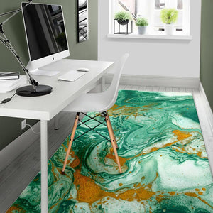 Green Gold Liquid Marble Print Area Rug GearFrost