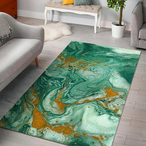 Green Gold Liquid Marble Print Area Rug GearFrost