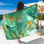 Green Gold Liquid Marble Print Beach Sarong Wrap