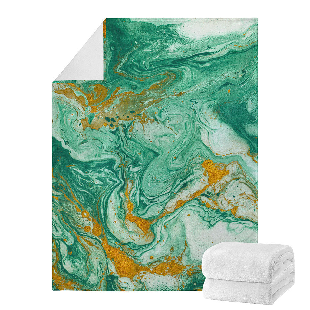 Green Gold Liquid Marble Print Blanket